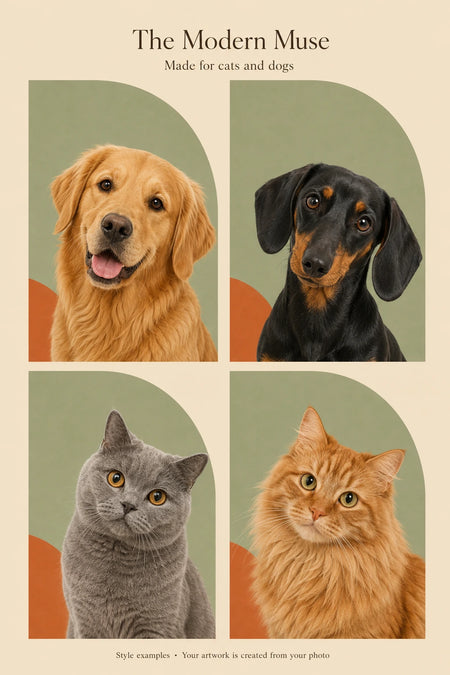 Cat and dog examples in this portrait style
