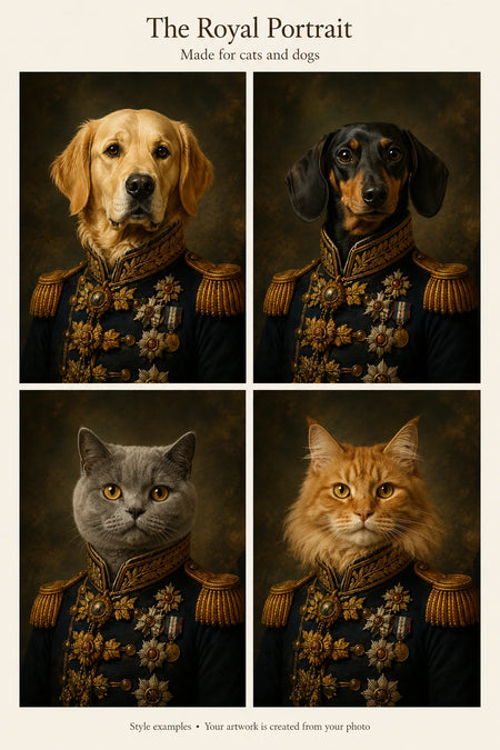 Cat and dog examples in this portrait style