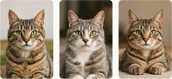 Three clear front-facing cat photos