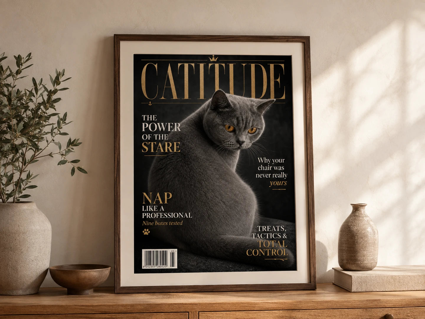 Catitude framed artwork in a home - illustrative lifestyle mockup