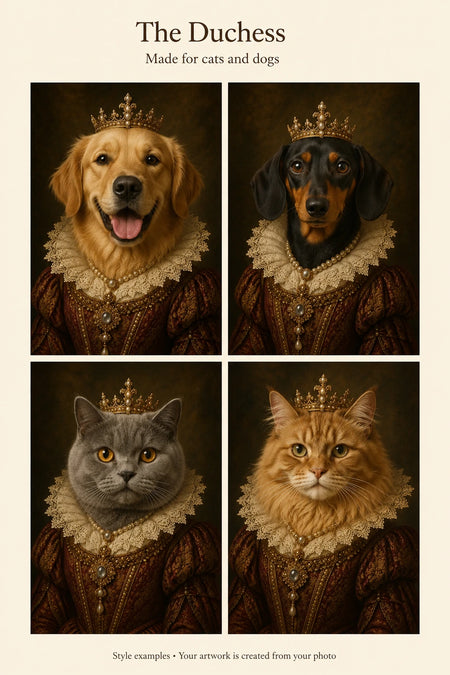 Cat and dog examples in this portrait style