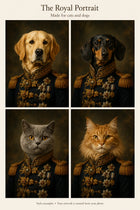 The Royal Portrait style examples: two dogs and two cats
