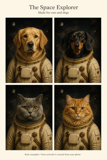 Cat and dog examples in this portrait style