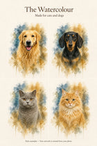 The Watercolour style examples: two dogs and two cats