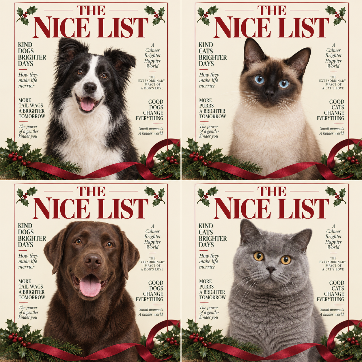 The Nice List dog and cat examples