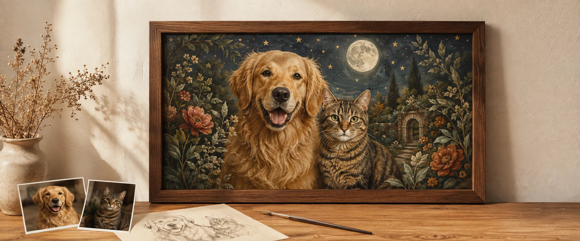 A bespoke personalised pet portrait being created