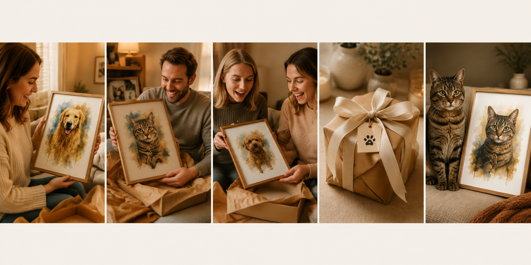 People receiving personalised pet portrait gifts